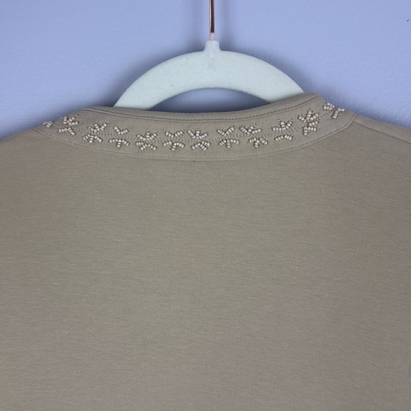Lands' End 100% Cotton Cream 3/4 Sleeve Top with Beaded Details Size 14-16 - Picture 10 of 13